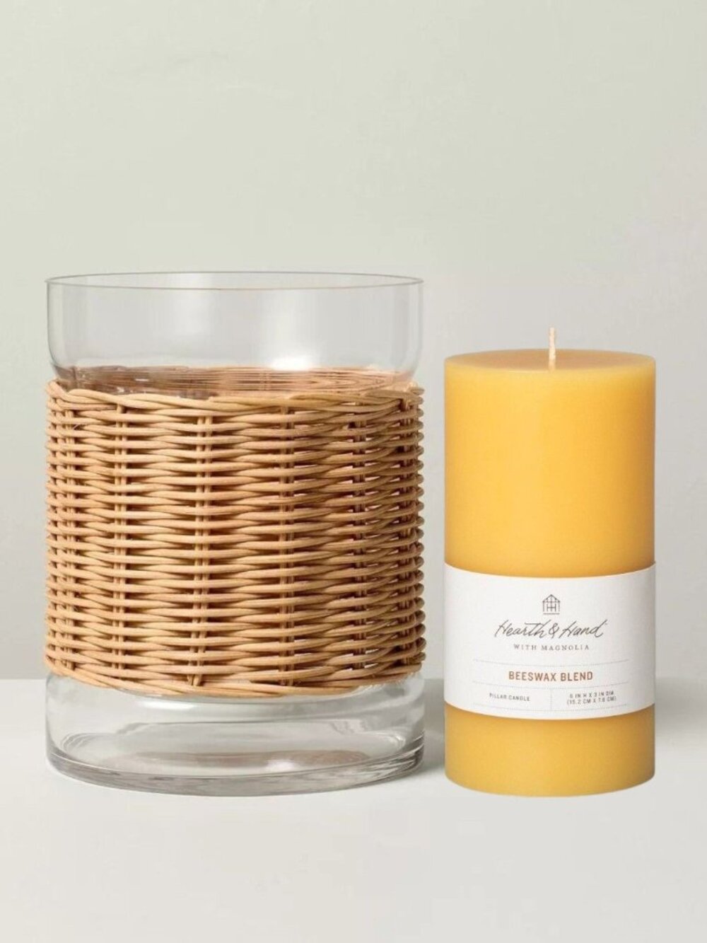 7" Rattan Hurricane Candle Holder + 6" Beeswax Pillar – Hearth & Hand Magnolia